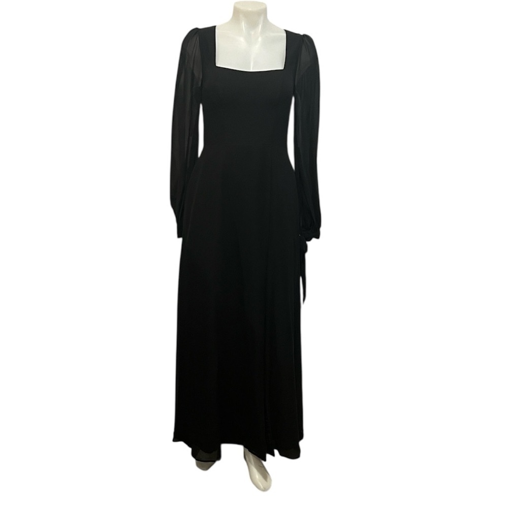 Azazie black chiffon Leonia square neck bishop sleeve maxi dress size A2 - Picture 2 of 9